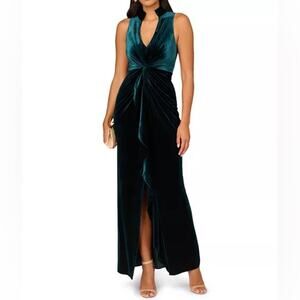Aidan Mattox Women’s Stretch Velvet V-Neck Gown Hunter Green Sz 16